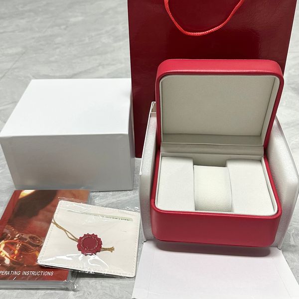 Boîtes de montres Cas Factory Outlet Luxe Original Omg Boîte de montre en cuir rouge avec livret et sac et carte personnalisée AAA Montres Coffret cadeau 230807