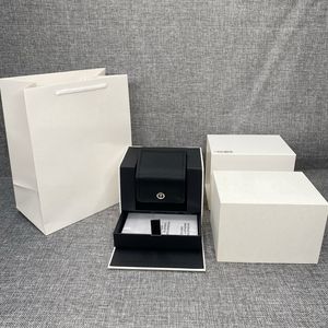 Cajas de reloj Cajas de fábrica Venta al por mayor de cuero negro Iw Caja de reloj original con folleto Marca de lujo Cajas portátiles Tarjeta puede personalizar Relojes AAA Regalo 230704