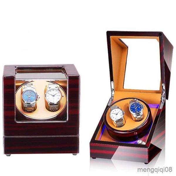 Cajas de reloj, estuches para caja de relojes automáticos, soporte de doble rotador, armario de bobinado, almacenamiento de reloj, soporte de lujo, pantalla de luces LED