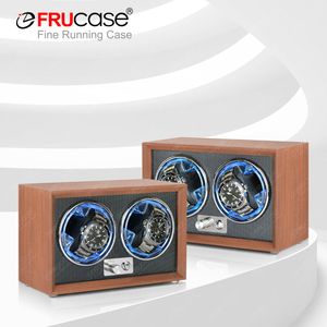 Watch Boxes Cases FRUCASE Double Watch Winder voor automatische horloges 2 Rolex Box Sieraden Display Collector Storage Houtnerf met licht 230725