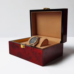 Cajas de reloj, caja de almacenamiento de madera maciza roja de alta calidad, a prueba de polvo, organizador de soporte de exhibición de madera de lujo, cajas de embalaje de regalo
