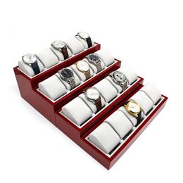 Watchboxen Cases Grote houten doos Organisator 20 Slots 4-laags Trapezoid Display Stand Cabinet Case Luxury Store Insert Tray GiftWatch