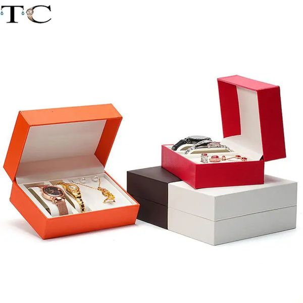 Cajas de relojes Cajas Caja de cuero Conjunto de collar de joyería Pareja Par Regalo Embalaje Almacenamiento 231101