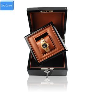 Boîtes à montres Coffrets d'affaires de luxe / boîte en bois cadeau avec clé en bois PU cuir étui de promotion intérieur entreprise pour montres de marque CustomWatch