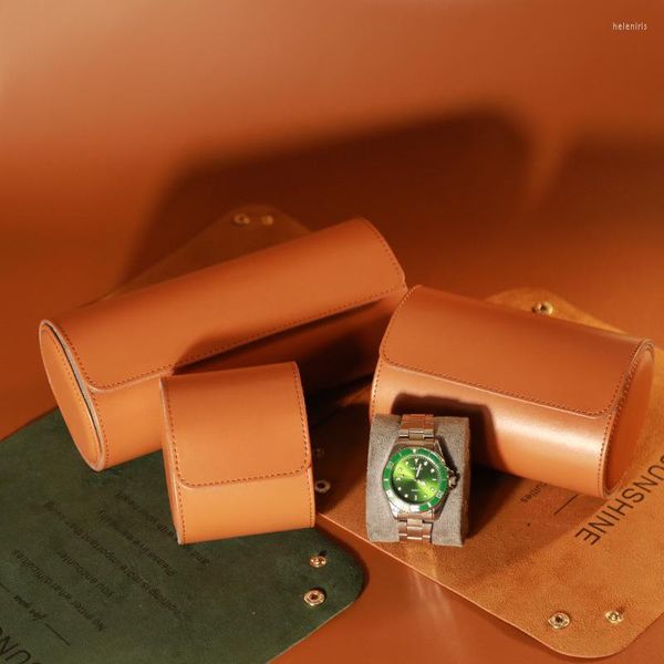 Cajas De Relojes Cajas De lujo caja De almacenamiento De negocios naranja verde 1 rejilla viaje portátil cuero Snap regalo Cajas De RelojesWatch Hele22