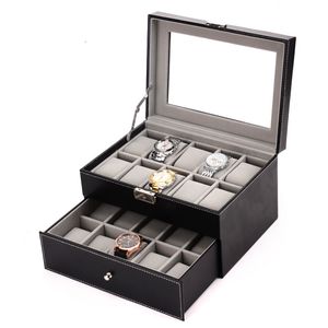 Bekijk dozen Cases Luxe PU Leather 23610122024 Grid Watch Storage Box Sieraden Display The Gift 230324