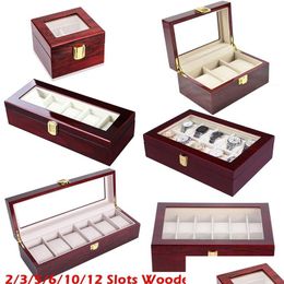 Boîtes de montres Cas de luxe Support de boîte en bois pour montres hommes Verre Top Bijoux Organisateur 2 3 5 12 Grilles D30 220509 Drop Livraison Accesso Dh1Rc