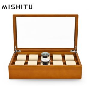 Horlogedozen Etuis MISHITU Massief Houten Sieradendoos voor Horloges Armbanden Premium Sieraden Opbergorganizer 34*20*9.4 CM Aanpasbaar 230727