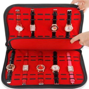 Bekijk dozen Cases Multifunctionele draagbare horlogeband Organisator Lederen fluweel horloges opbergtas Organisator houder horloge reis CA244O