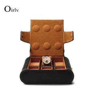 Boîtes à montres Oirlv noir 6 grilles boîte de rangement de montre en cuir PU avec boîtier de rangement de montre en velours boîte d'affichage de bijoux 231115