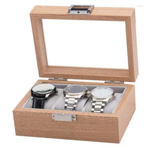 Watch Boxes Cases Portable 3 Slot Wood Display Case Box En Lock Storage OrganizerWatch