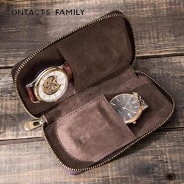 Scatole per orologi Custodie per orologi da viaggio portatili Custodia per orologi 2 slot Cerniera in pelle Borsa per mucca Espositore per gioielli Organizzatore regalo per uomo288l