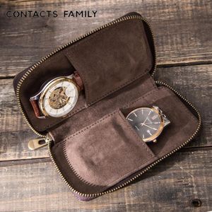 Bekijk dozen Cases Portable Travel horloges opslagcase 2 slots ritssluiting lederen koeienzakdoos display sieraden organisator cadeau voor mannen en 189n