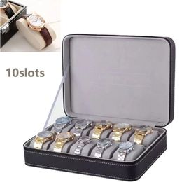 Horloge Dozen Gevallen PU Lederen Display Case es Organizer Houder Luxe Man Vrouw 10/6/3 Grids rits Reizen Mannen Opslag 221105