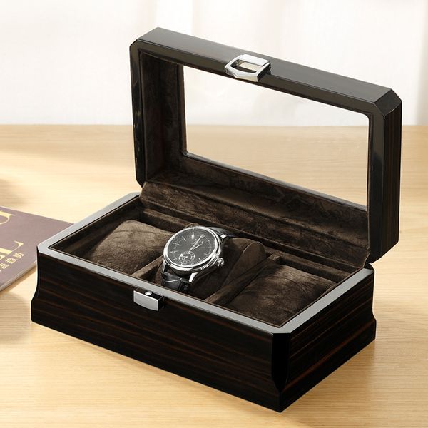 Cajas de reloj Estuches Rectángulo Caja de reloj de madera Almacenamiento Relojes de 3 bits Organizador Caja de exhibición Caja de paquete Gabinete de vidrio Ataúd de madera de lujo para relojes 230807