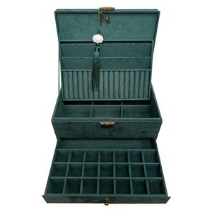 Bekijk dozen Cases retro hoge kwaliteit fluwelen sieradendoos met grote capaciteit donkergroene kleur 4 modellen 230530