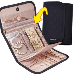 Boîtes à montres Étuis à bijoux pliables en rouleau Organisateur de voyage Portable pour boucles d'oreilles de voyage Bagues Colliers en diamant Broches Sac de rangement 231215