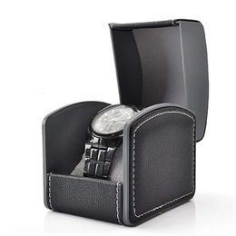 Boîtes à montres Boîtier de montre unique Étui de voyage en cuir PU pour montre avec coussin amovible Étui de rangement pour bijoux Organisateur Boîte de montre carrée portable 231020