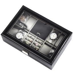 Bekijk dozen Cases Slots Opslag Organisator Box Men Ring Jewelry Case Black Luxury horloges Display Cabinet GiftWatch