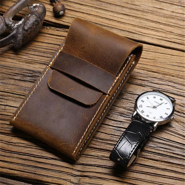 Boîtes de montres étuis en cuir de vache souple pochette de luxe sac organisateur Portable housse de protection de voyage 1 fente Deli22