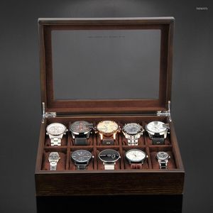 Montres Boîtes Cas Boîte De Rangement De Luxe En Bois Massif Rétro Affichage En Bois Montres Pour Hommes Organisateur 10 Sièges Vintage Marron BoxWatch Hele22