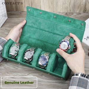 Horlogedozen Cases TOP 2/3/4Slots Watch Roll Box Saffiano echt lederen horloge Travel Roll Box Sieraden Opbergorganisator Groen Portable Watch Case 230602