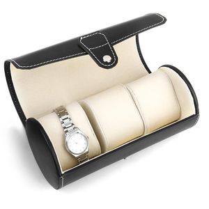 Bekijk dozen Cases Travel PU Leather Cilinder 3 Storage Case Sieraden Box Organizer Holderwatch