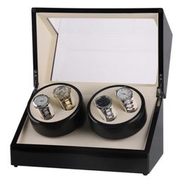 Boîtes de montres Cas US/EU/AU/UK Plug Auto Enrouleur En Bois Boîte De Rangement Cas Couverture Transparente Montre-Bracelet Simple/Double Tête Moteur