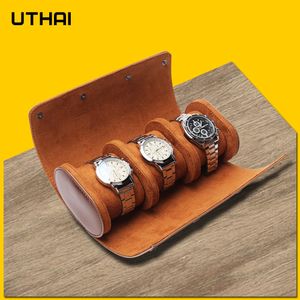 Boîtes de montres Boîtes de montres Boîte de montres Hommes et femmes Multifonctionnel 3Grids Stockage et emballage en cuir Boîtes de montres-bracelets Boîte cadeau UTHAI U06 230607