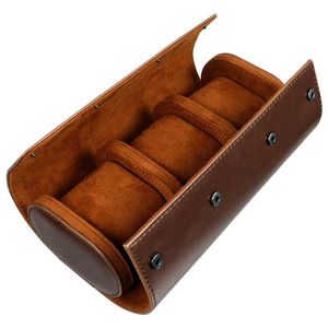 Portable Watch Roll Case - Men's Travel Organizer for Watches and Bracelets, Round Slots, Jewelry Storage Display