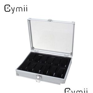 Watch Boxes Cases Wholesale12 Grid Aluminium Storage Case Bracelet Organizer Professional Montres-bracelets Display Box Porte-bijoux Dhr7L