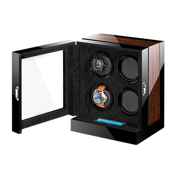 Cajas de reloj Estuches Winder Box 4 Relojes Auto Pantalla táctil de madera Cerradura negra Accesorios de vidrio Almacenamiento UhrenbewegerWatch