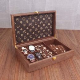Boîtes de montres Coffrets en bois Porte-boîte de rangement Organisateur de luxe Rétro Solide Cercueil Cuir Verre anti-poussière 12 Epitopes Watc2569
