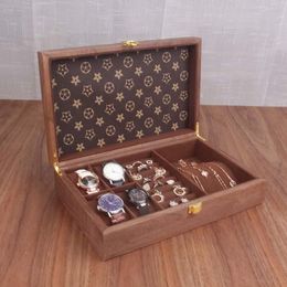 Boîtes de montres Coffrets en bois Porte-boîte de rangement Organisateur de luxe Rétro Solide Cercueil Cuir Verre anti-poussière 12 Epitopes Watc306z