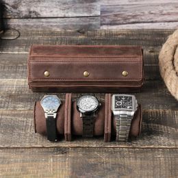 Boîtes de montres Contact's Family Rétro Cuir 3 Slots Roll Travel Case Chic Portable Display Bijoux Bracelet Boîte de rangement Organisateur