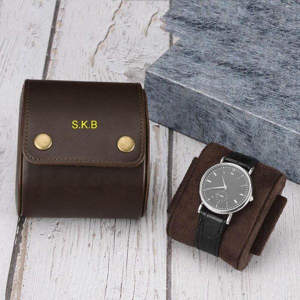 Cajas de reloj Caja de piel de caballo loco Paquete individual Práctico creativo Personal Personalizado Iniciales Almacenamiento Regalo para novio