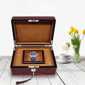Boîtes de montres personnalisées, boîte en bois de luxe haut de gamme avec grand motif de peinture, emballage cadeau, serrure à bijoux, vente en gros