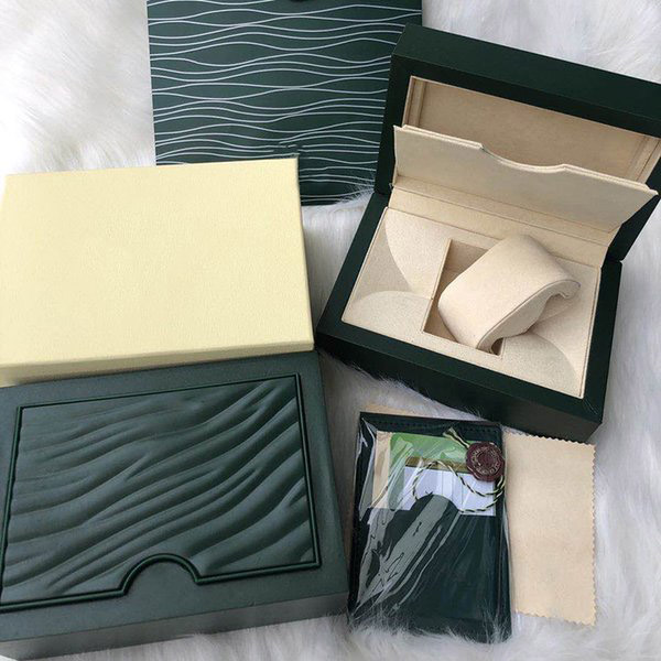 Caixas de relógio Caixa de relógio verde escuro Estojo de presente para livreto RLX Etiquetas de cartão e papéis em inglês Caixas de relógio de pulso suíço