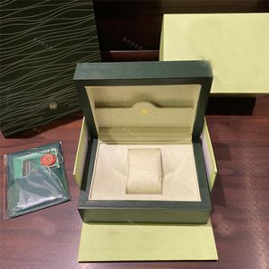 Boîtes de montres Designer Green Watch Box Coffret cadeau pour RLX GMT Oyster Perpetual Livret Étiquettes de cartes et papiers en anglais Boîtes de montres-bracelets de marque suisse