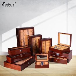 Mira cajas Embers Caja de madera de lujo 3 5 6 8 10 10 Ranuras Colección de almacenamiento de grano de madera Negro