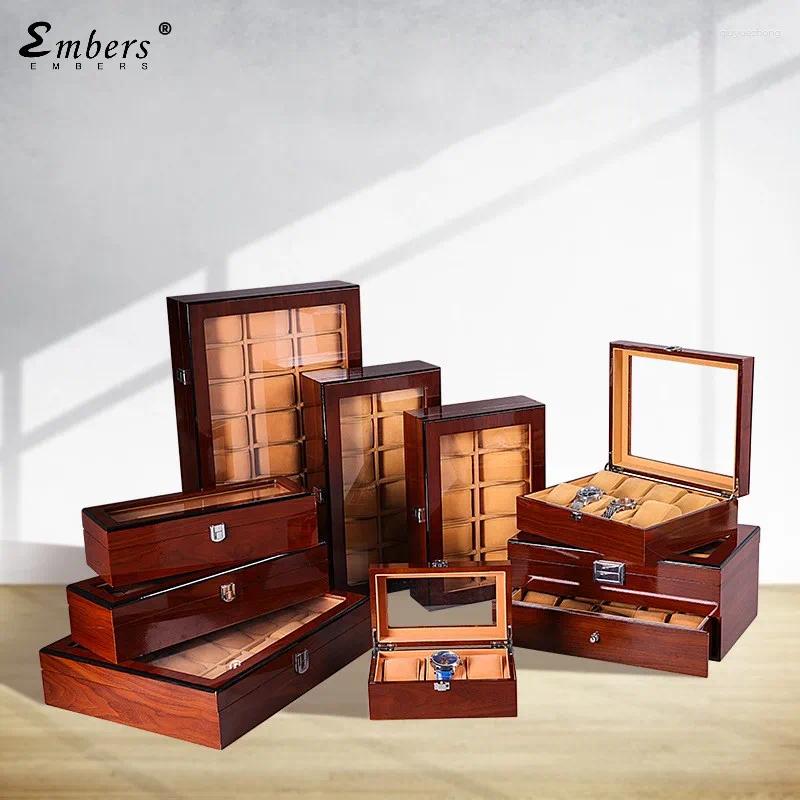 Titta på lådor Embers lyxiga trälåda 3 5 6 8 10 Slots Träkorn Storage Collection Black