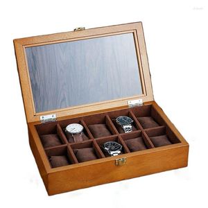 Boîtes de montres Boîte européenne en bois massif 10 fentes Skylight Display Storage avec organisateur Montres Case Idée cadeau pour les femmes