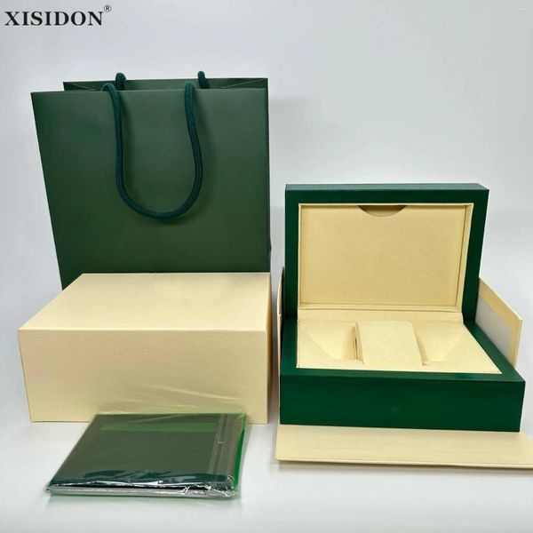 Cajas para relojes, salida de fábrica, caja verde con bolsas, folletos y tarjetas, cajas de relojes personalizadas de lujo para mujer, regalo AAA para hombre