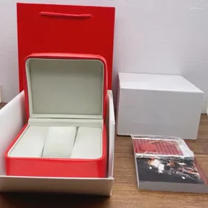 Horlogedozen Factory Outlet Luxe rode lederen doos met boekje en tas Kan op maat gemaakte kaart Horloges Geschenkdoos