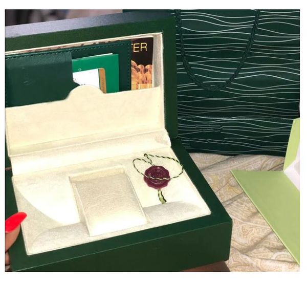 Boîtes à montres pour hommes, étuis de couleur verte ondulée avec cartes et papiers de Certification de marque, ensemble complet avec boîte à sacs à main