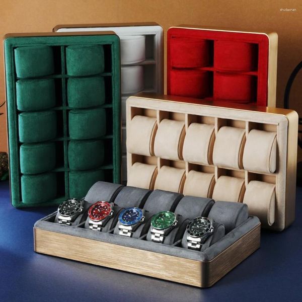 Boîtes de montres, accessoires d'affichage haut de gamme, 10 épitopes, plateau rond en métal, oreiller mobile, support de sac, comptoir de boîte