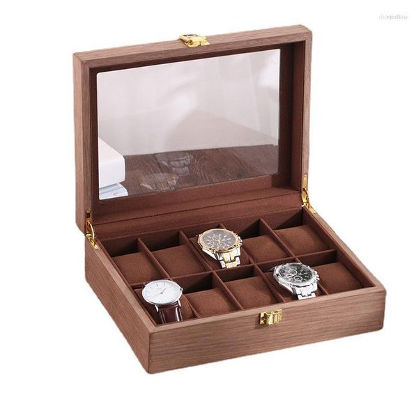 Cajas de reloj Caja de almacenamiento de múltiples compartimentos de madera antigua de alto grado