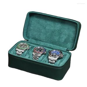 Boîtes à montres en cuir PU vert de haute qualité, présentoir de bijoux, boîte de rangement, étui de luxe pour montres mécaniques, sac de Protection organisateur