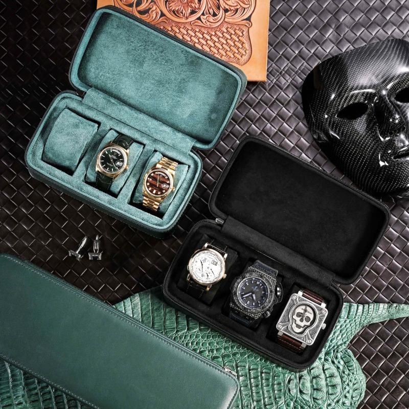 Cajas para relojes, caja de almacenamiento con cremallera de cuero PU de alta calidad, bolsa portátil para anillos y joyas de viaje, caja de regalo para colección de exhibición de relojes