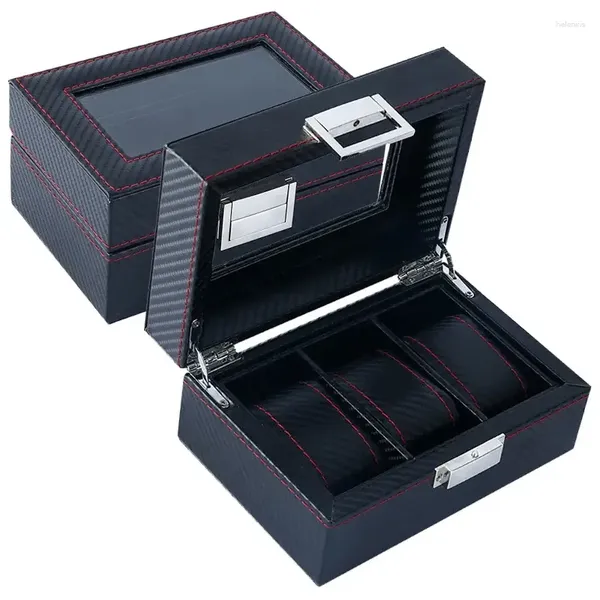 Boîtes de montre Style de mode de haute qualité 3/5/6/10/12 Slot en fibre de carbone Modèle Affichage des bijoux Boîte de rangement